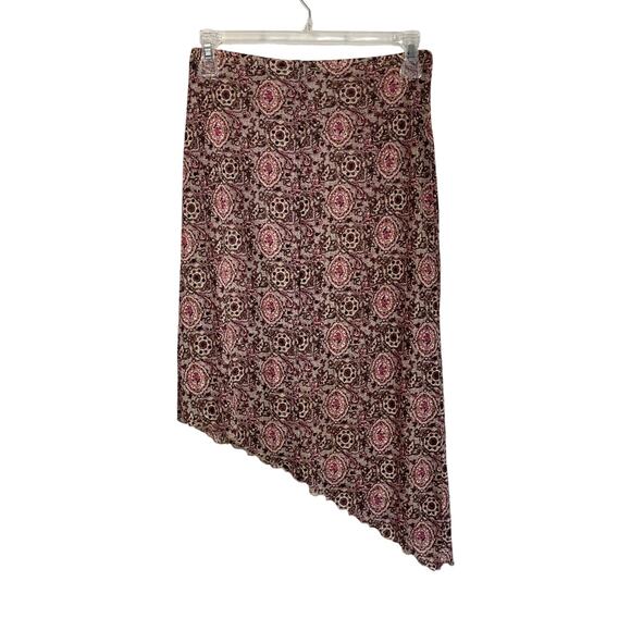 Vintage Y2K My Michelle Pink Rose Floral Asymmetrical Lettuce Hem Skirt Sz S - Picture 2 of 8